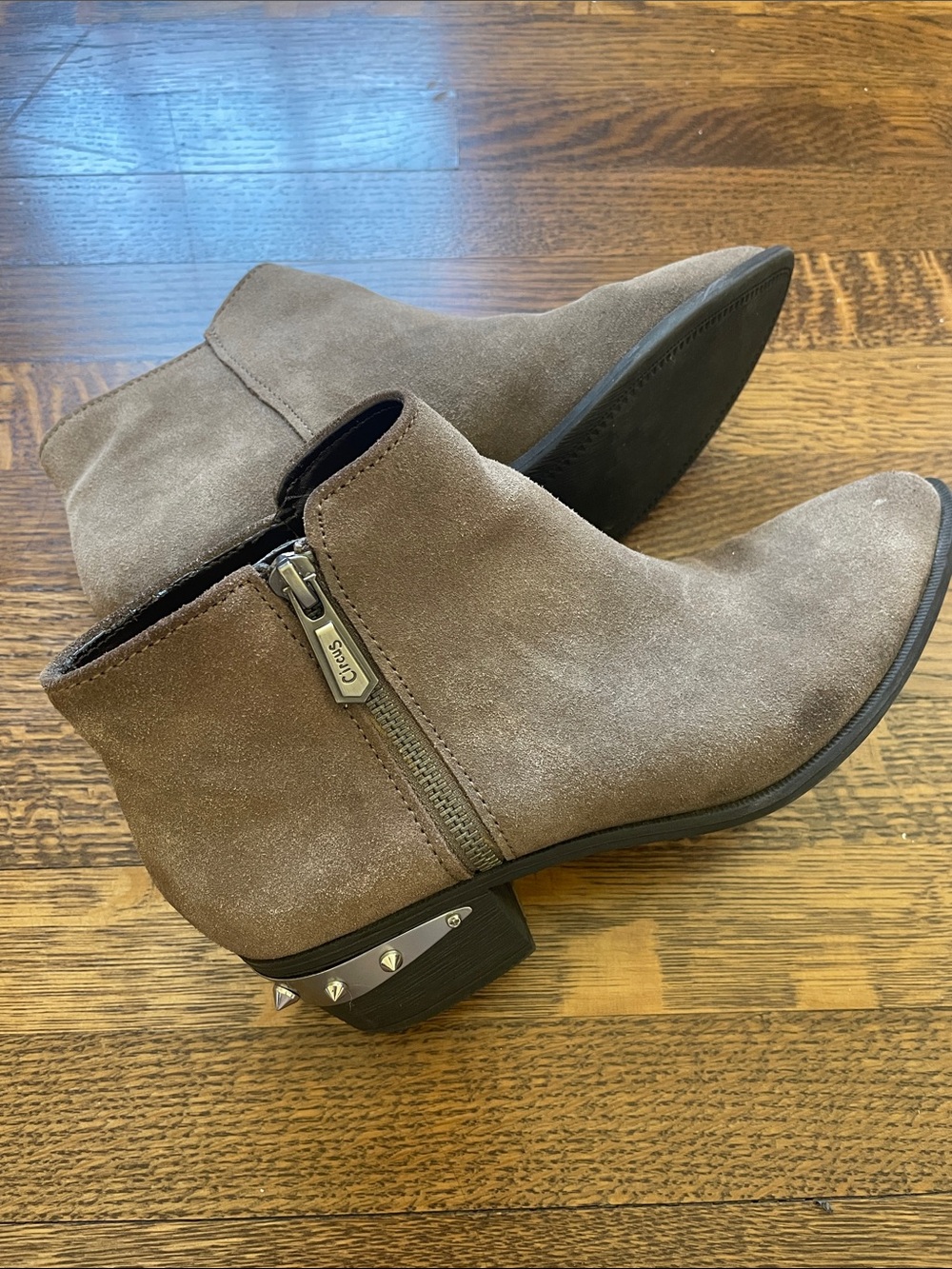 Sam Edelman Taupe Suede Studded Heel Ankle Booties